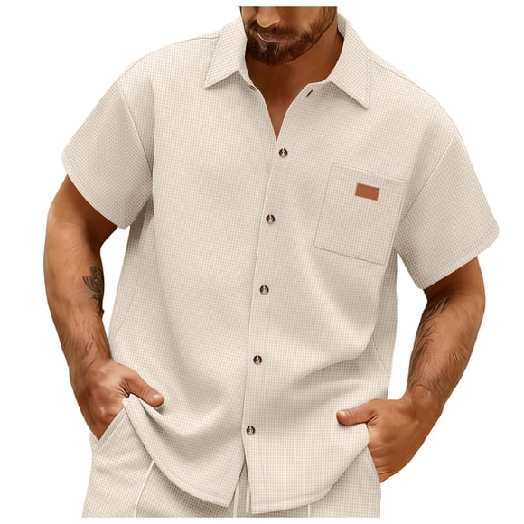 Zshosam Mens Untucked Shirts Short Sleeve Men's Short Sleeve Dress Shirts Stain Stretch Button Down Shirt Business Casual Wedding Office Tops Size XL,(Khaki XL)