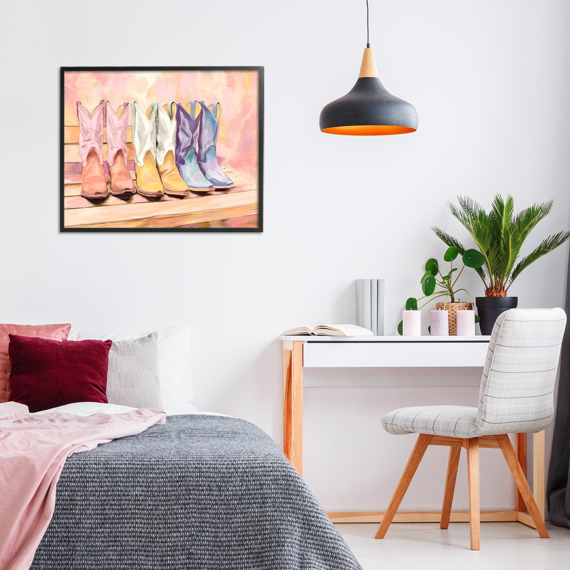 Painted Boots Trio Black Framed Giclee Art, design by Kim Allen
