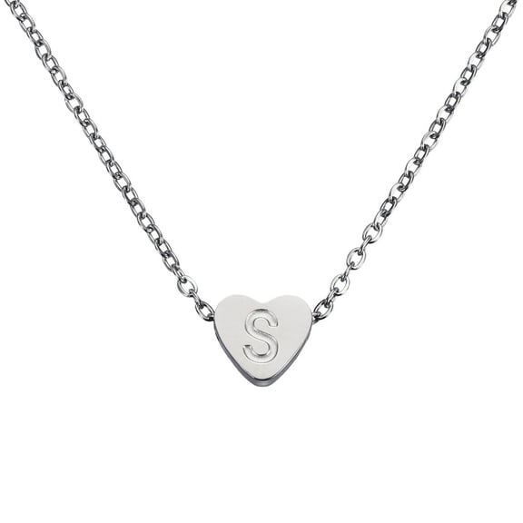 Uxcell Initial Heart Necklace for Women, 18K Gold Plated Stainless Steel Chain Dainty Personalized Name Letter S Pendant Necklaces for Woman Jewelry Gifts, Silver Tone