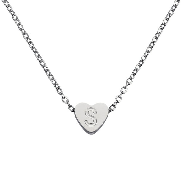 Collar Inicial de Corazón Uxcell para Mujeres, Cadena de Acero Inoxidable Baño de Oro de 18K, Collar Personalizado con Letra S para Regalos de Joyería para Mujeres, Tono Plateado