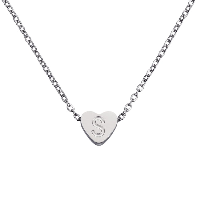 Collar Inicial de Corazón Uxcell para Mujeres, Cadena de Acero Inoxidable Baño de Oro de 18K, Collar Personalizado con Letra S para Regalos de Joyería para Mujeres, Tono Plateado