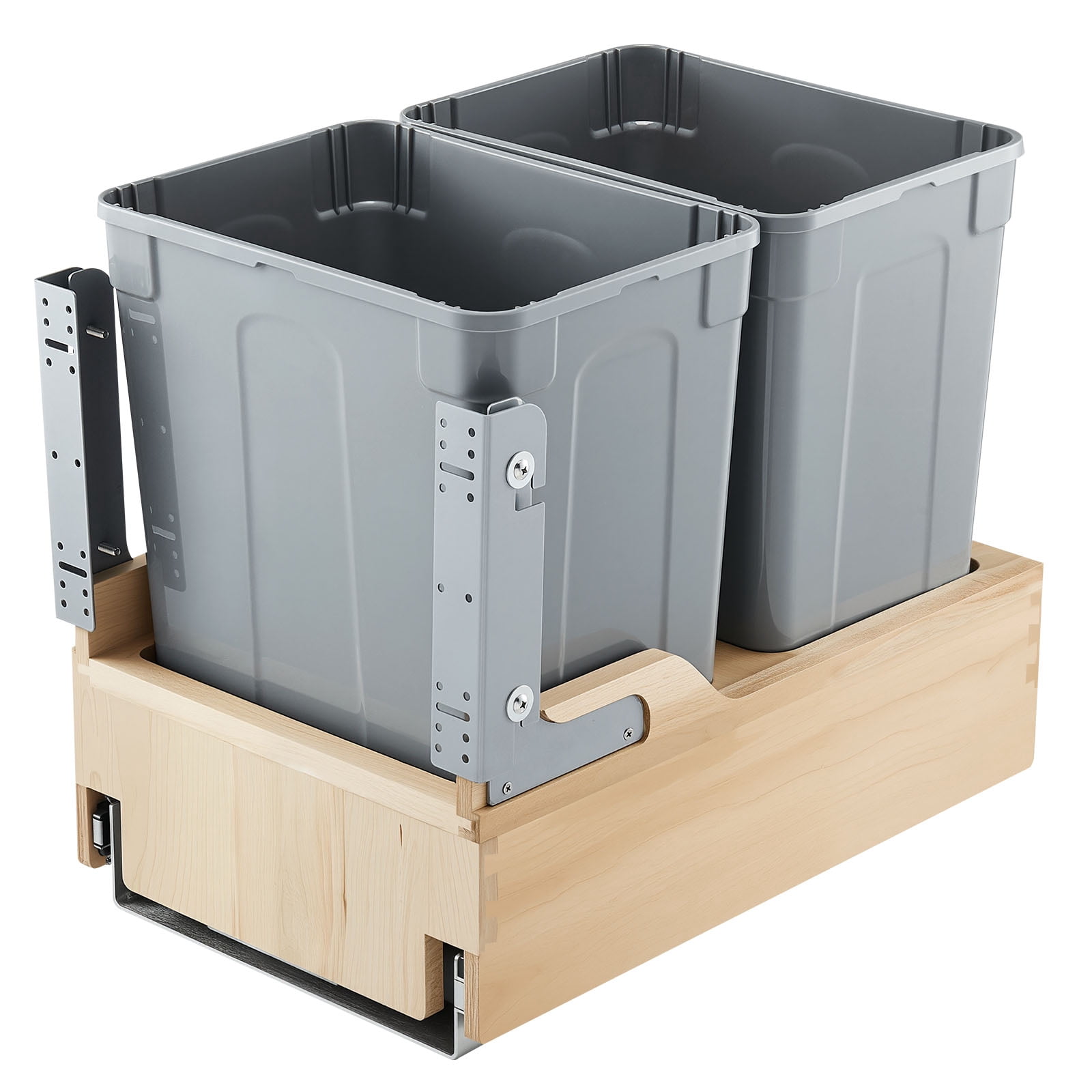 VEVOR Wood Pullout Trash Can for Kitchen Cabinets, 35 QT x2 Double Under Sink Garbage Waste Recycling Bin, Under Mount Waste Container, with Heavy Duty Metal Soft Close Sliding System and Door Kit