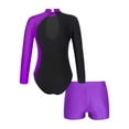 thumbnail image 4 of TSSOE Girls 2Pcs Shiny Rhinestone Tracksuit Long Sleeves Leotard with Boy Short Set Unitard Biketard Purple 6, 4 of 5