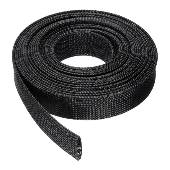 25 Ft - 1.25 In Expandable Braided Cable Sleeving, PET Cable Management, Wire Wrap Loom Tube, Black