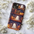 thumbnail image 6 of Halloween Ghost Bookshelf Phone Case for iPhone 16 15 14 13 12 11 Pro Max Mini Plus – Cute Spooky Pumpkin, Cobweb & Autumn Decor Phone Cover, 6 of 6