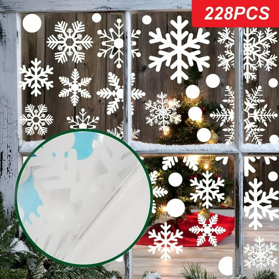 228PCS Christmas Snowflake Window Clings Stickers for Glass, 12 Sheets Xmas Decals Winter Holiday Party Decorations