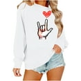 thumbnail image 2 of GUZOM Womens White Valentine's Day Sweatshirt, Oversized Off-The-Shoulder with Pixel Rock On Hand Heart Print,Size M, 2 of 6
