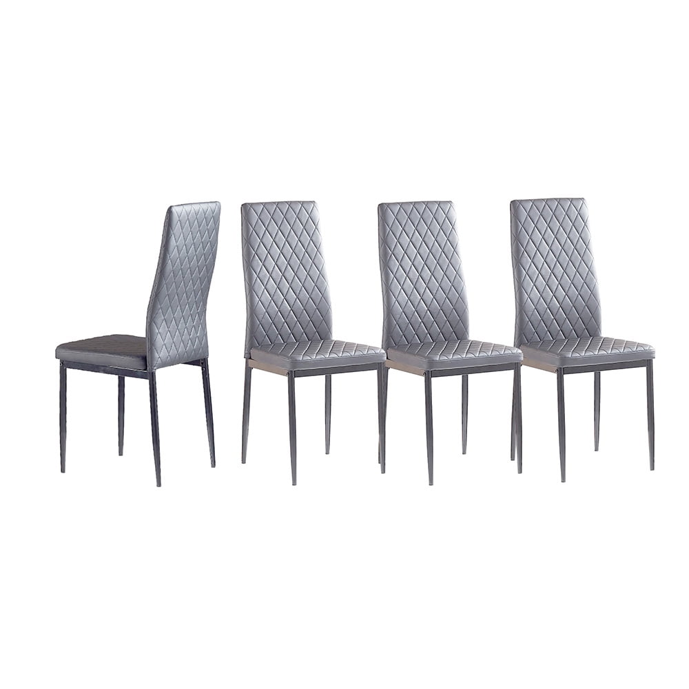Lowestbest 4Pcs Modern Leather Dining Chairs, Chairs with Cushion High Back Metal Legs, Side Chairs for Kitchen Living Room Bedroom Furniture, Grey