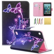 Goodest Case for Amazon Kindle Fire 7 (5th Generation/ 2015 & 7th Generation/ 2017) - PU Leather Folio Stand Case w/Card Slots for All New Amazon Kindle Fire 7.0 inch Tablet, Purple Butterfly