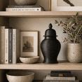 thumbnail image 2 of Ceramic Ribbed Temple Jar for Living Room Decor - Decorative Home Accent for Office Display, Entryway, and Kitchen Counter - Flower Vase for Bedroom, House, and Table Styling - 24", Black, 2 of 11