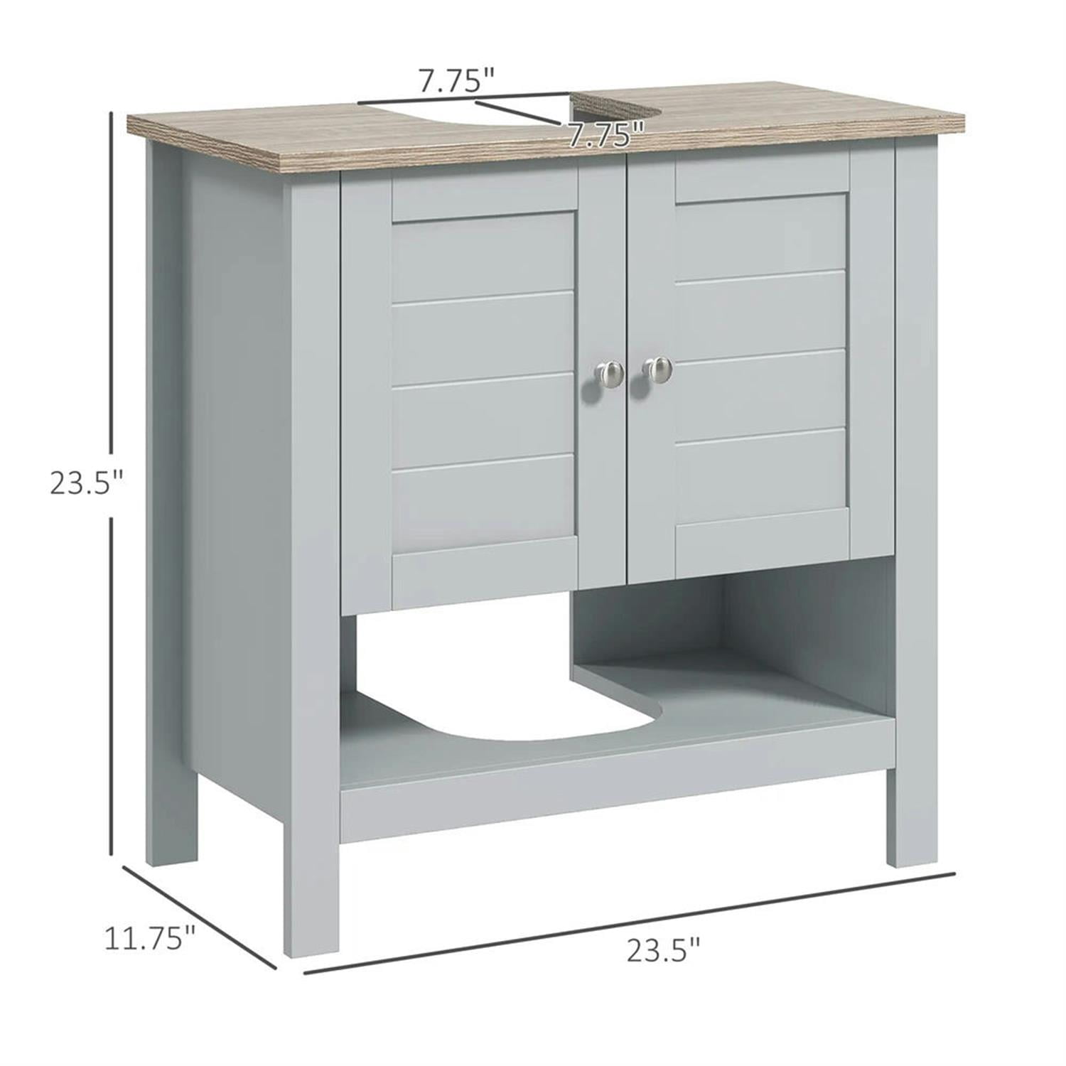 Demi Bonn 23" Bathroom Vanity with Open Bottom Shelf, U-Shape Cut-Out and Adjustable Shelf, Pedestal Sink 2-Door Cabinet, Under Sink Cabinet, Gray