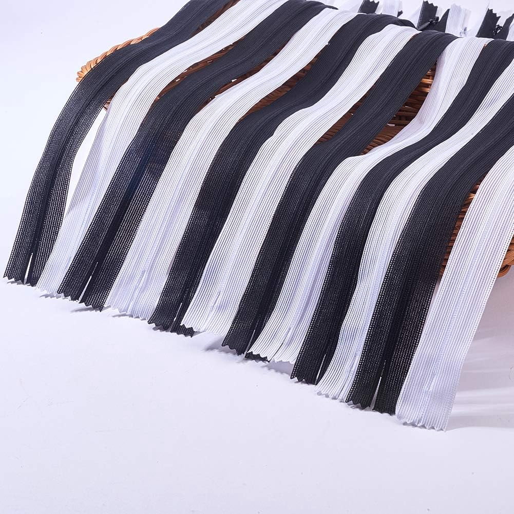 60PCS 12/16/20 Inch Invisible Nylon Coil Zippers Bulk Tailor Sewer Craft Tool for Tailor Sewing Crafts - White and Black