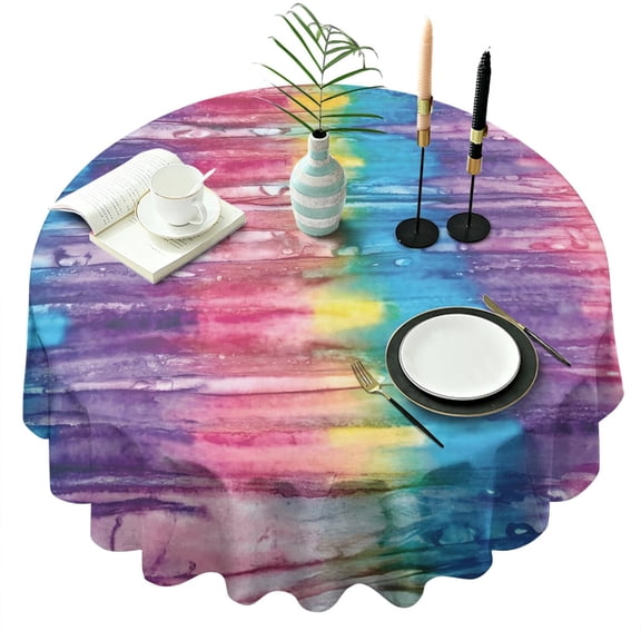 Colorful Tie Dye Pattern Round Tablecloth 60"x60",Wrinkle Wipeable Table Cloth for Kitchen Dining Room Picnic Patio Party