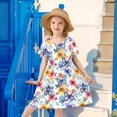 thumbnail image 6 of FORMRS Girls Short Sleeve Dress Summer Casual Round Neck A-line Beach Sundress, Sizes 2T-8T, Watercolor Flowers Pattern, 6 of 8