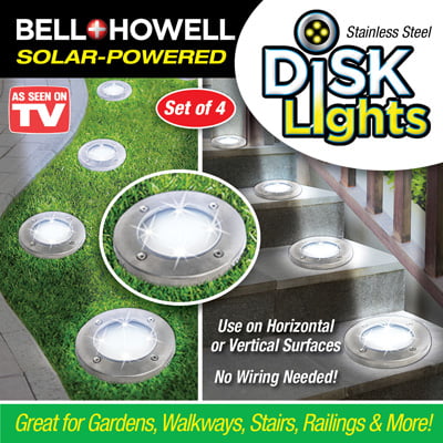 Bell Howell Solar Round Disk Lights Stainless Steel Set Of 4