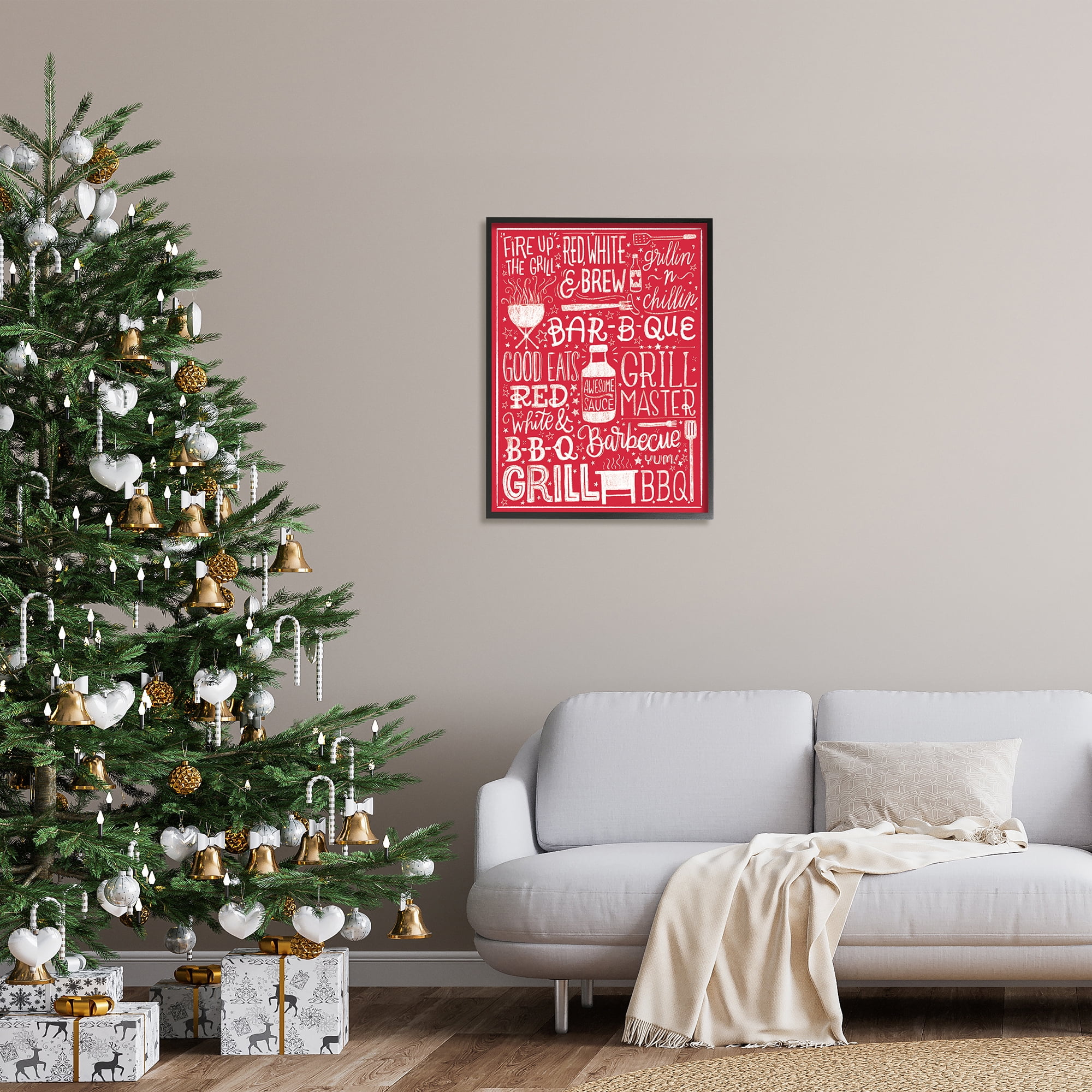 Stupell Indtries Fire Up Grill Summer BBQ Phrases Red White,24 x 30,Design by Amanda McGee