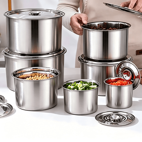 Stainless Steel Basin - Household Kitchen Prep & Mixing Bowl, Oil Seasoning Bowl for Camping, BBQ & Outdoor Cooking