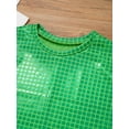 thumbnail image 6 of inlzdz Kids Boys Girls Metallic Shiny Dance T-Shirt Tops Short Sleeve Shirts Jazz Hip Hop Streetwear Green 130, 6 of 7