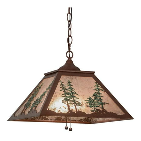 

Meyda 154496 16 in. Square Tall Pines Pendant Rust & Silver Mica & Green Trees