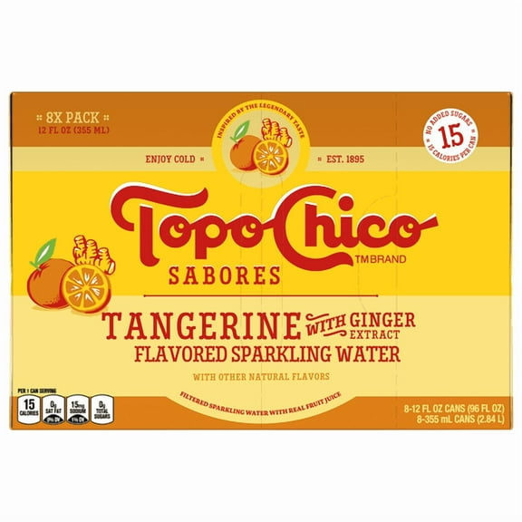 Topo Chico Sparkling Water, Tangerine with Ginger Extract, 12 fl oz Cans, 8 Pack