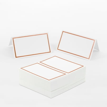 Rose Place Card Koyal Wholesale Placecard Rose Gold Foil Border Table Tent Cards in Bulk 100-Pack, Dinner Party Seating, Food Catering ()