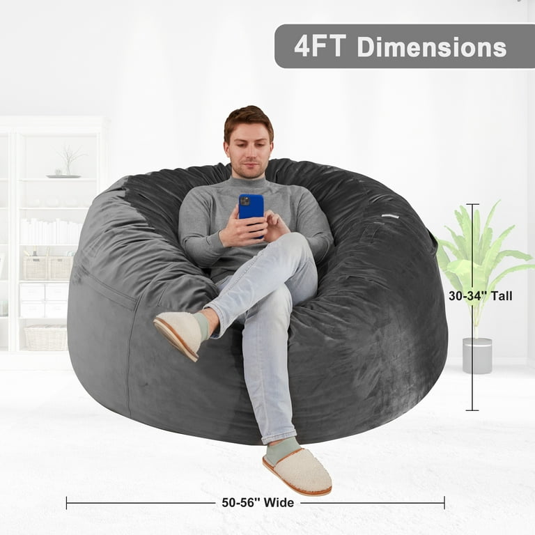  HABUTWAY Bean Bag Chair: Giant 4' Memory Foam Furniture Bean  Bag Chairs for Adults with Microfiber Cover - 4Ft, Grey : Home & Kitchen