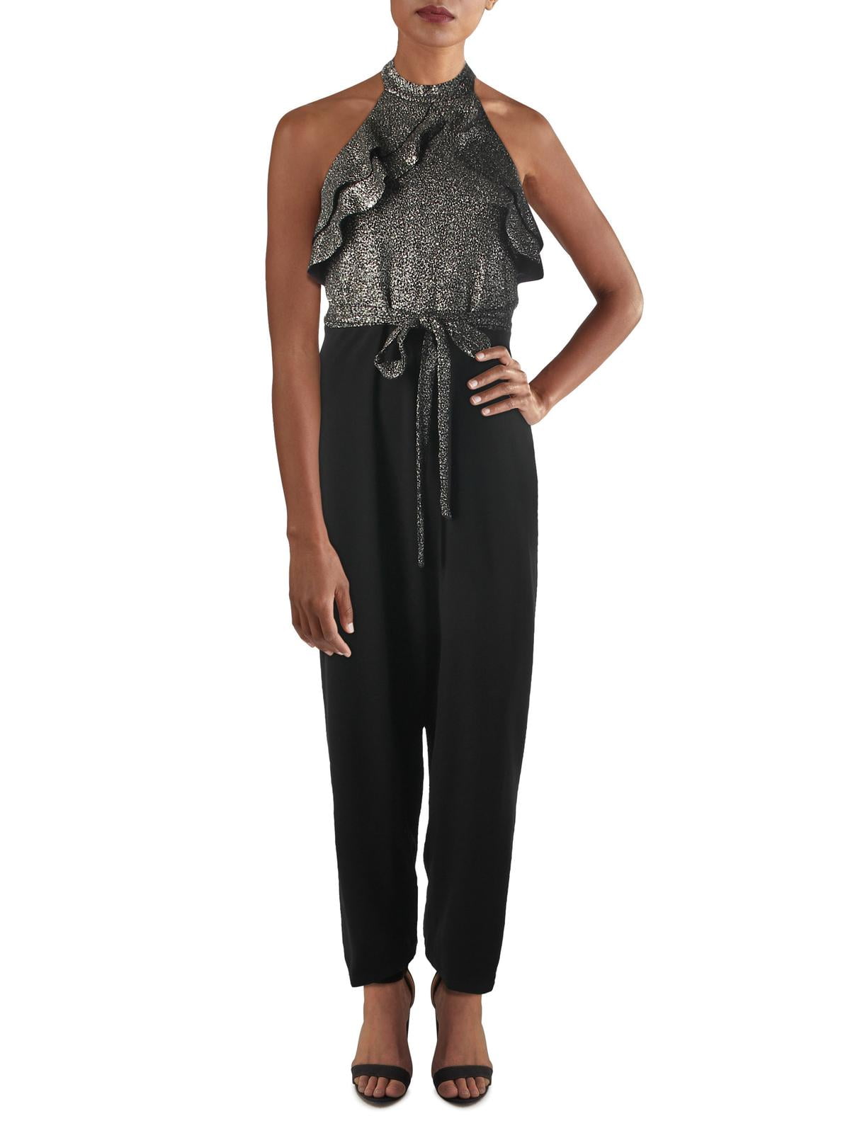 Bebe Womens Ruffled Halter Jumpsuit Bebe Womens Ruffled Halter Jumpsuit