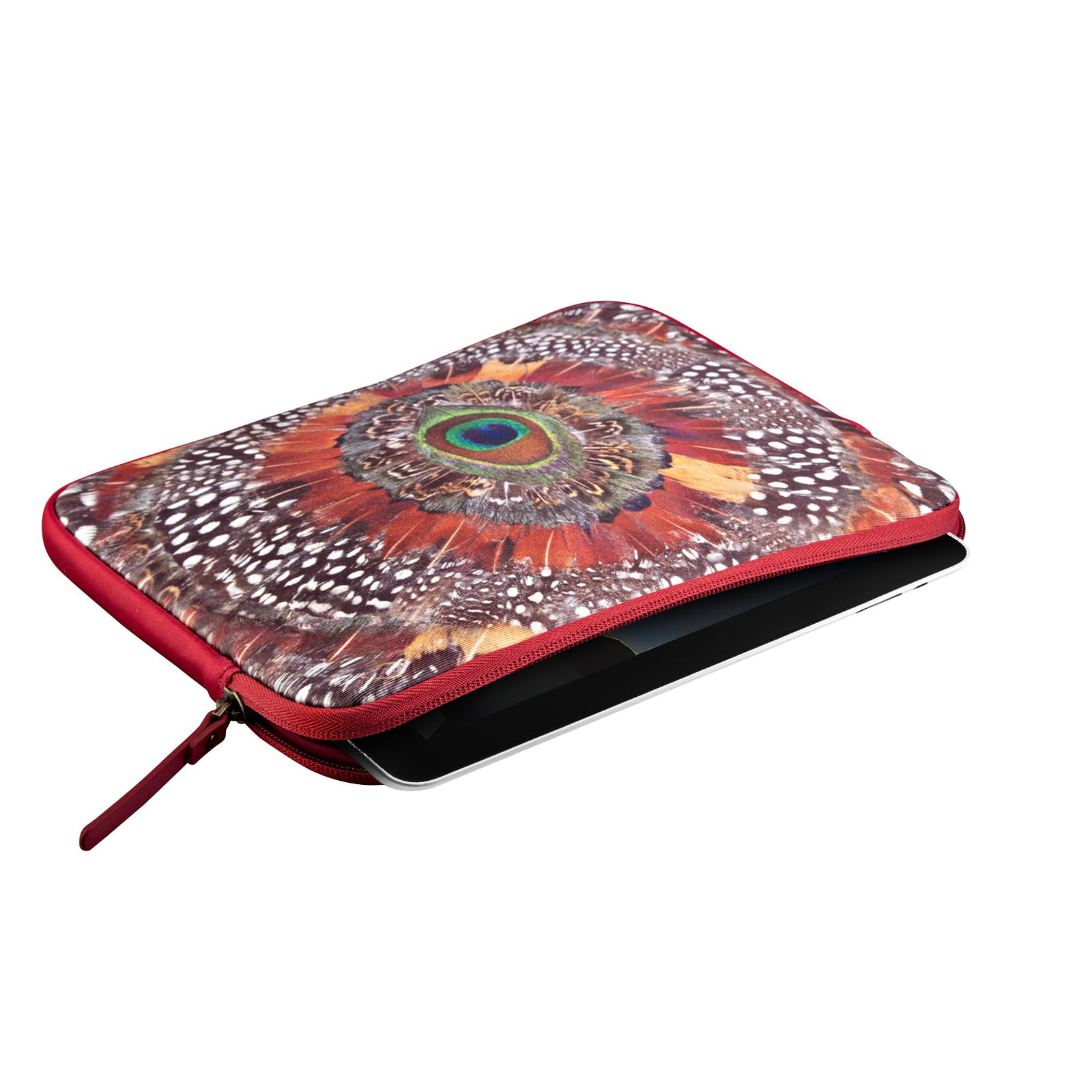 Lucky Brand Red Original Peacock Feather Neoprene Zip Sleeve Tablet Case HOM0095 