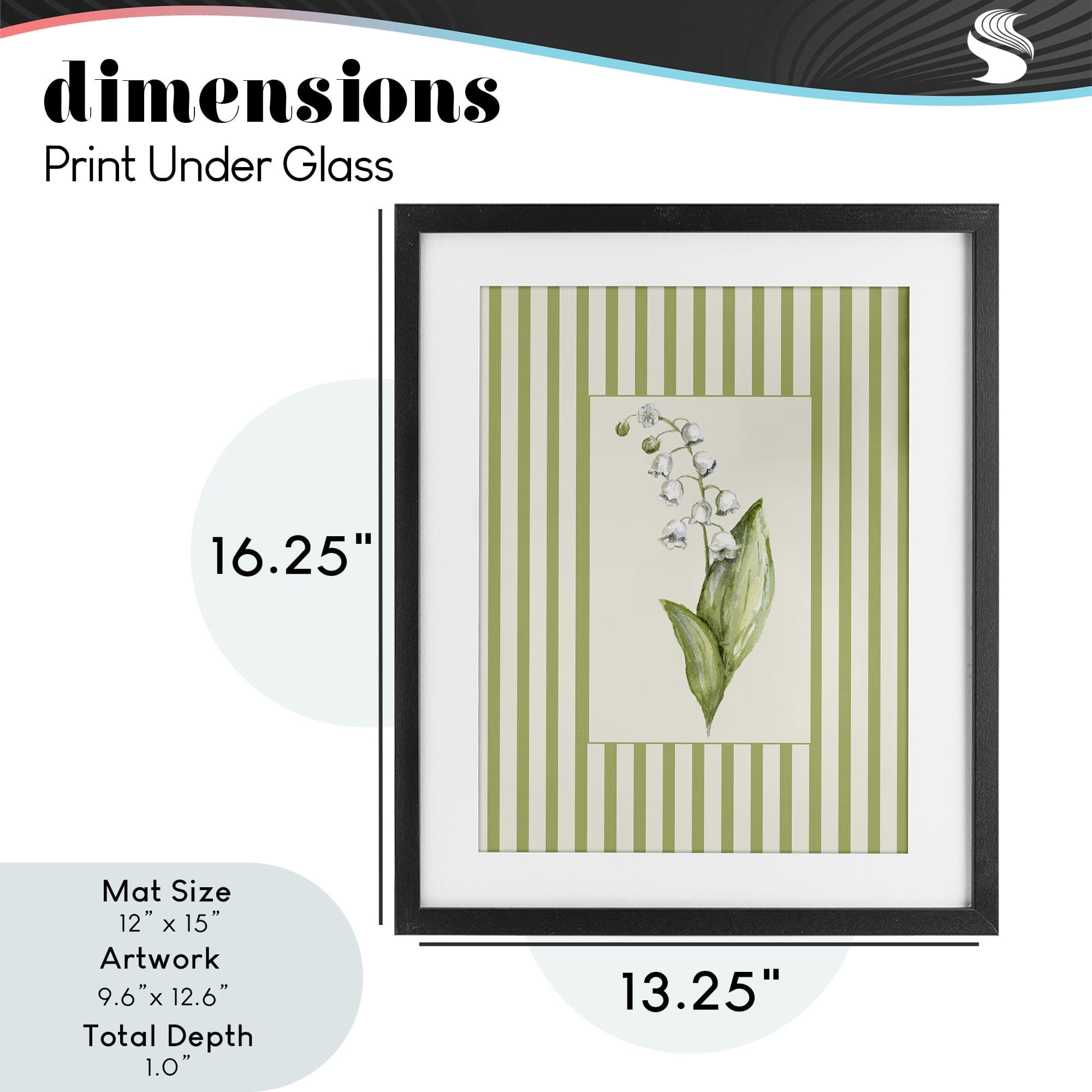 Striped Lily Of The Valley Black Framed Print Under Glass, design by Lisa Wehmeyer
