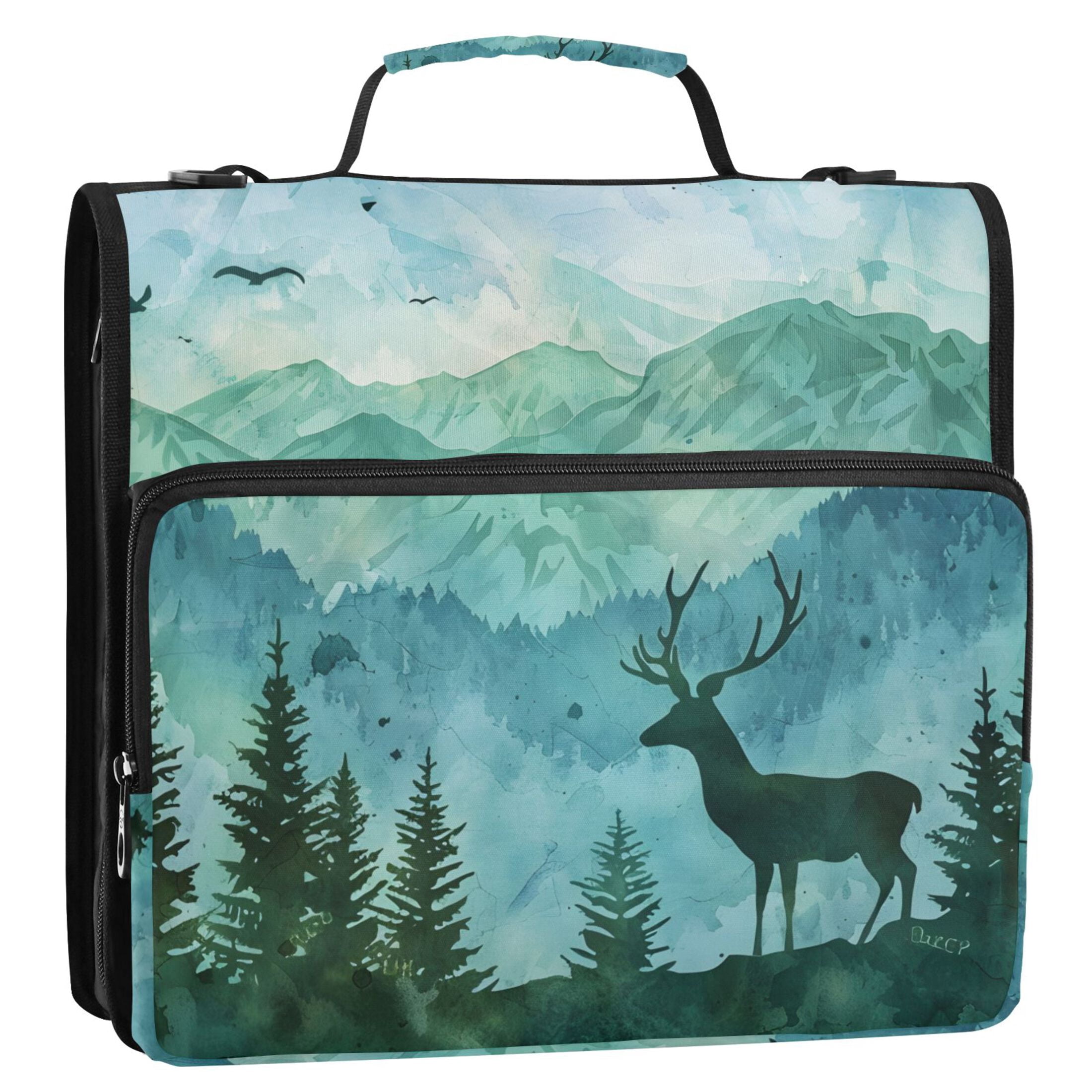 3 Ring Zipper Binder with Shoulder Strap Waterproof Trapper Keeper 2 Inch D-Ring 500 Sheets Capacity Deer in Forests