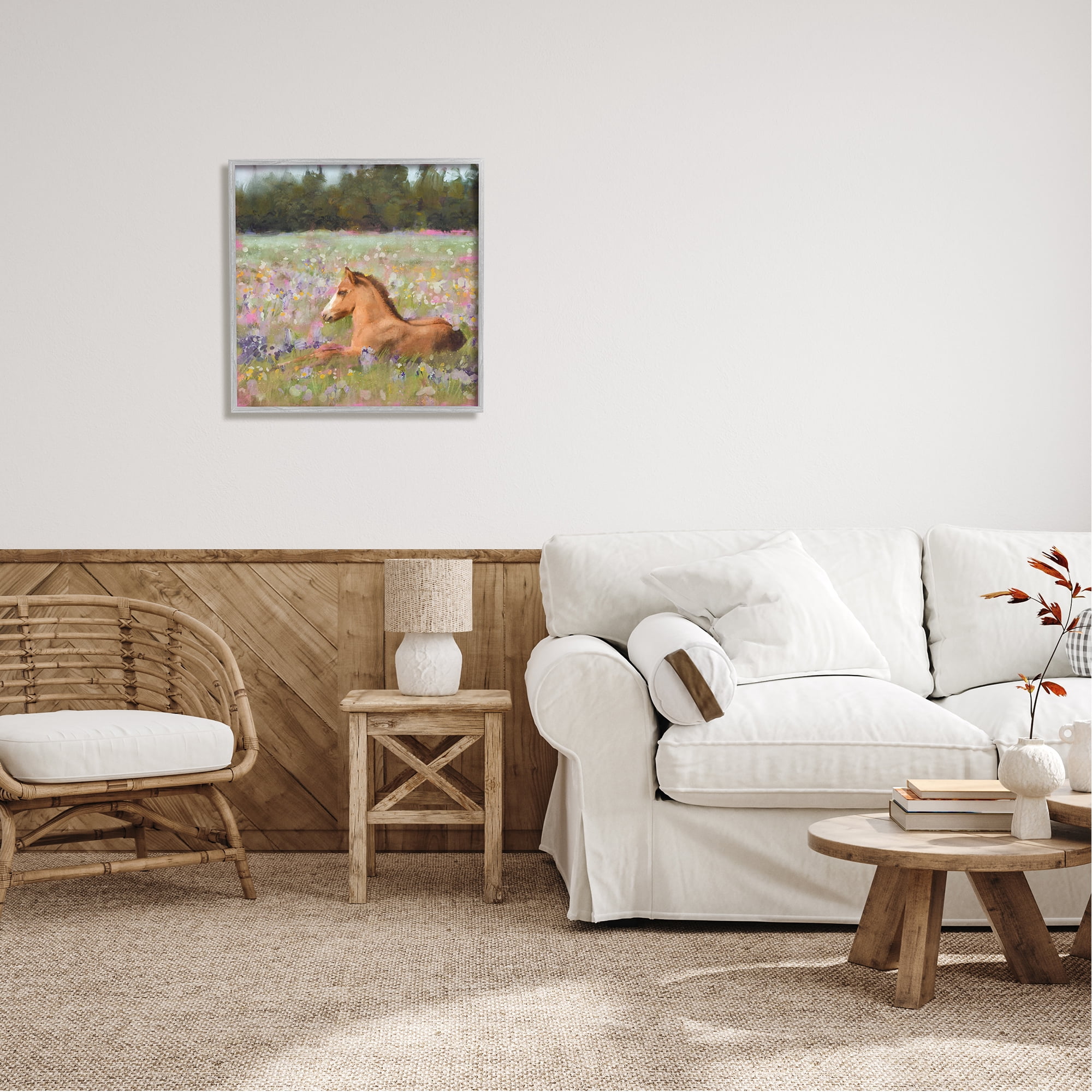 Stupell Industries Foal Horse Lounging Flower Meadow Animals & Insects Painting Gray Framed Art Print Wall Art