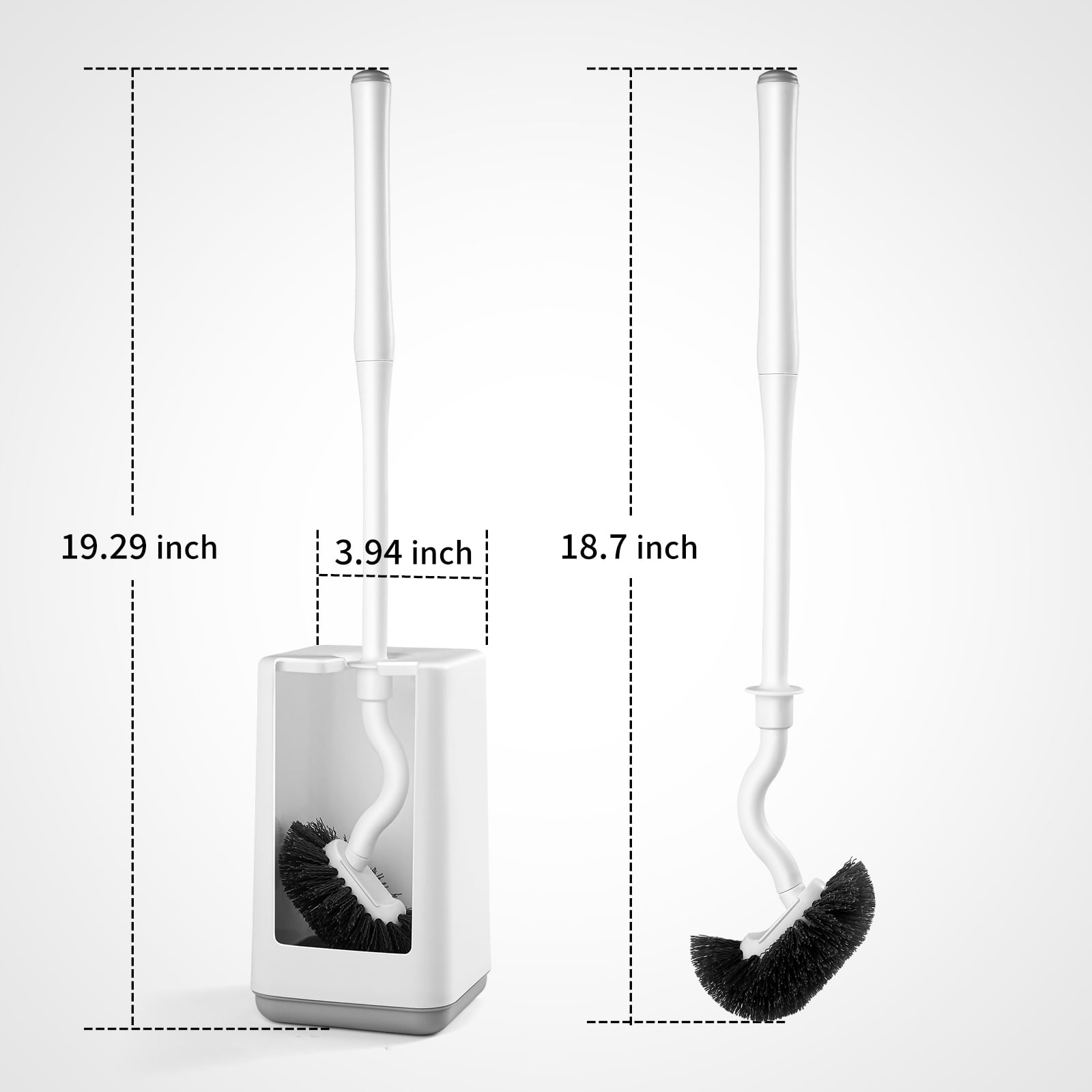2-Pack Toilet Brush & Holder Set - S-Shape Brush For Deep Cleaning, Extra Long Handle (White)