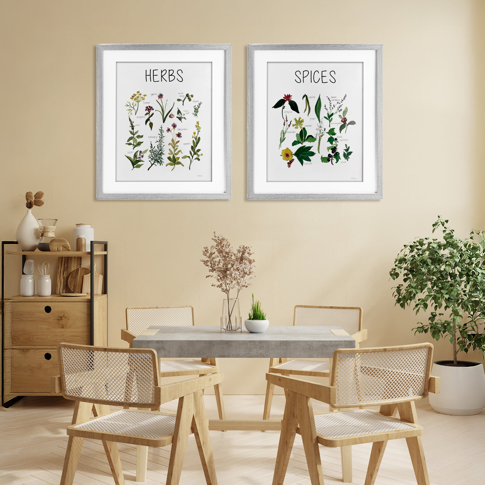 Stupell Industries Culinary Herbs & Spices 2 Piece Gray Framed Print Under Glass Set, design by Carol Robinson