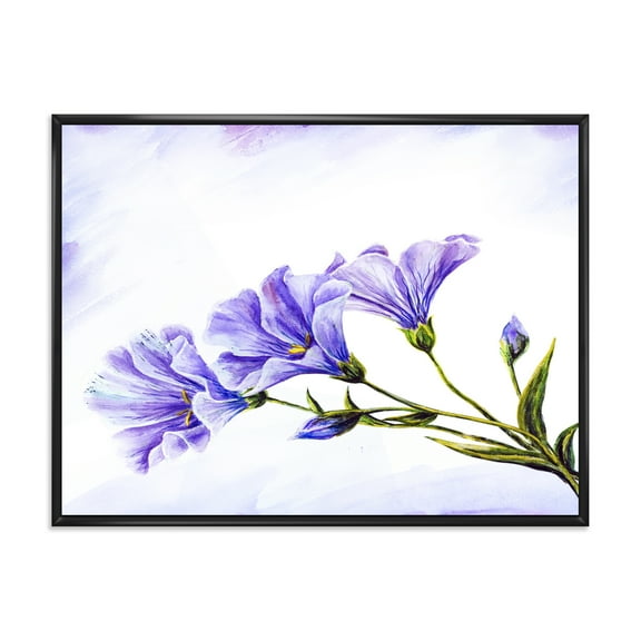 Designart 'Blue Wildflowers With Leaves II' Traditional Framed Canvas Wall Art Print