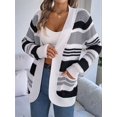 thumbnail image 6 of Womens Color Block Striped Sweaters Colorful Long Sleeve Open Front Knitted Cardigan Loose Outwear Coats Gray L, 6 of 8