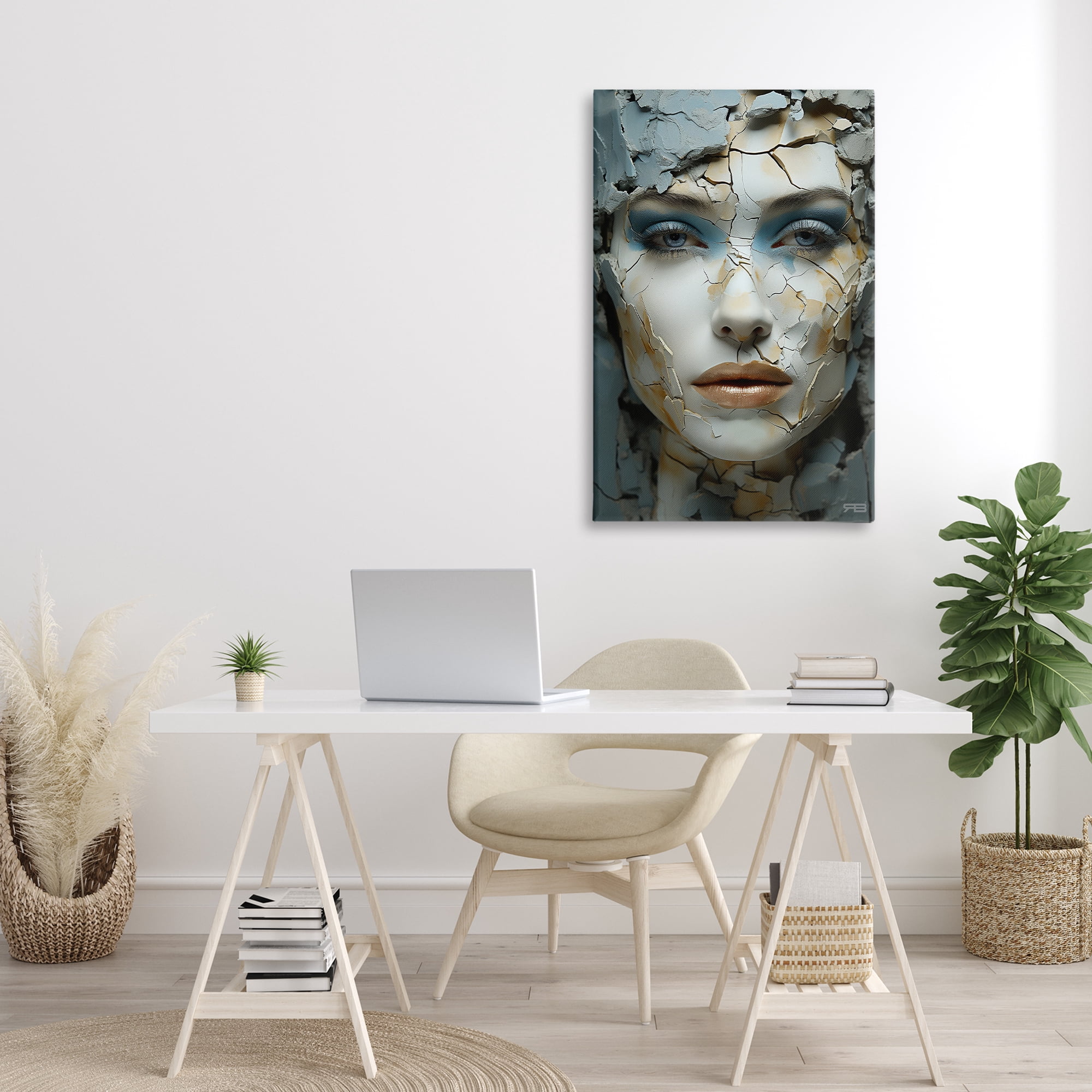 Stupell Industries Cracked Face Abstraction Novelty Painting Gallery Wrapped Canvas Art Print Wall Art, 24 x 36