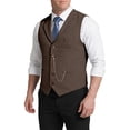 thumbnail image 6 of Mens Tweed Vest Retro Lapel Chain Waistcoat Formal Suit Gilet Business Casual Sleeveless Jacket for Office Party Wedding Khaki 3XL, 6 of 9