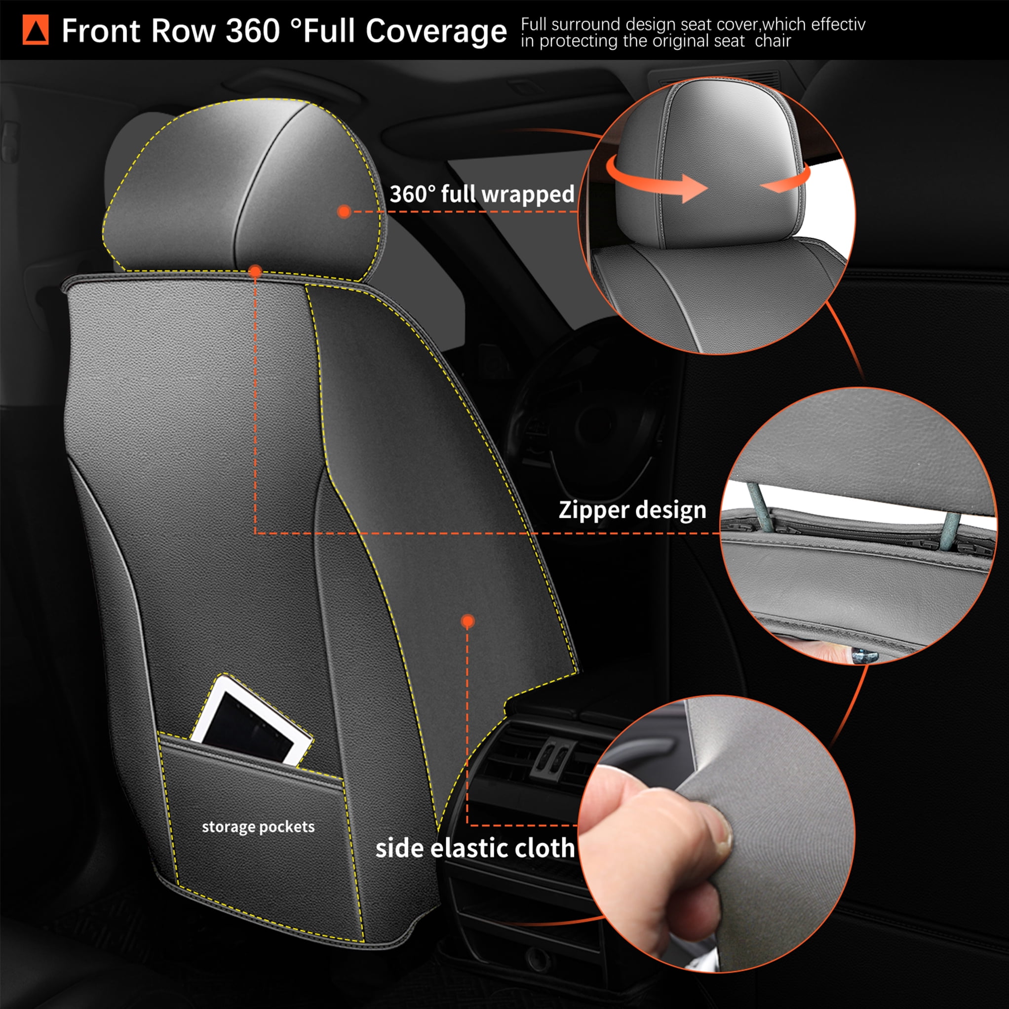 DIKSOAKR Car Seat Covers for Toyota RAV4 2013-2025 2026 Waterproof Leather Seat Covers Car Seat Protector Compatible Airbag Grey,Front Set( 2 Seats)