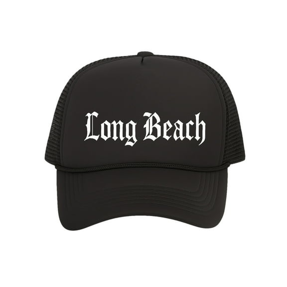 City Trucker Hat Old English Font – Snapback Adjustable Cap for Men & Women, Long Beach