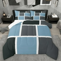 Feelyou Adult Chic Plaid Bedding Comforter Set, Fashion Artwork Buffalo Twin Comforter Sets, Blue Grey Abstract Ombre Reversible Bedding Set, Breathable Home Decor, 2pcs