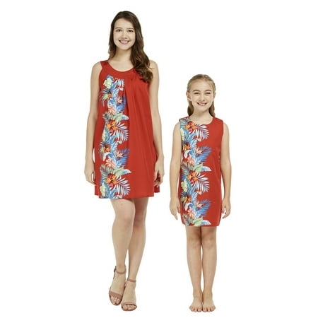 

Matching Hawaiian Luau Mother Daughter Round Neck and Tank Dresses in Orchid Paradise