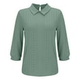 thumbnail image 3 of Scyoekwg 3/4 Sleeve Tops for Women Round Neck Eyelet Shirts Lightweight Solid Color Dressy Casual Blouse Tops for Women Trendy Loose Blouses (Army Green,L), 3 of 3