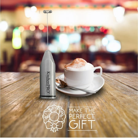Handheld Milk Frother Battery Operated Electric Foam Maker for Coffee, Latte, Cappuccino, Hot Chocolate, Durable Drink Mixer Whisk, Stainless Steel Stand