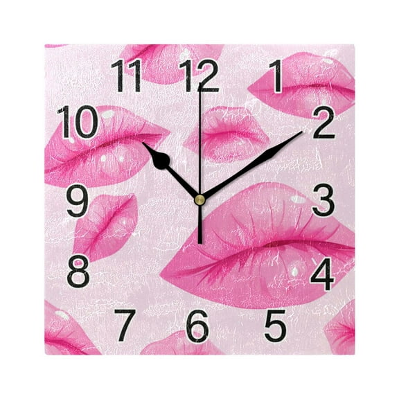 Ryvnso Lips Pink Wall Clock Square Silent Non-Ticking Battery Operated 7.78"