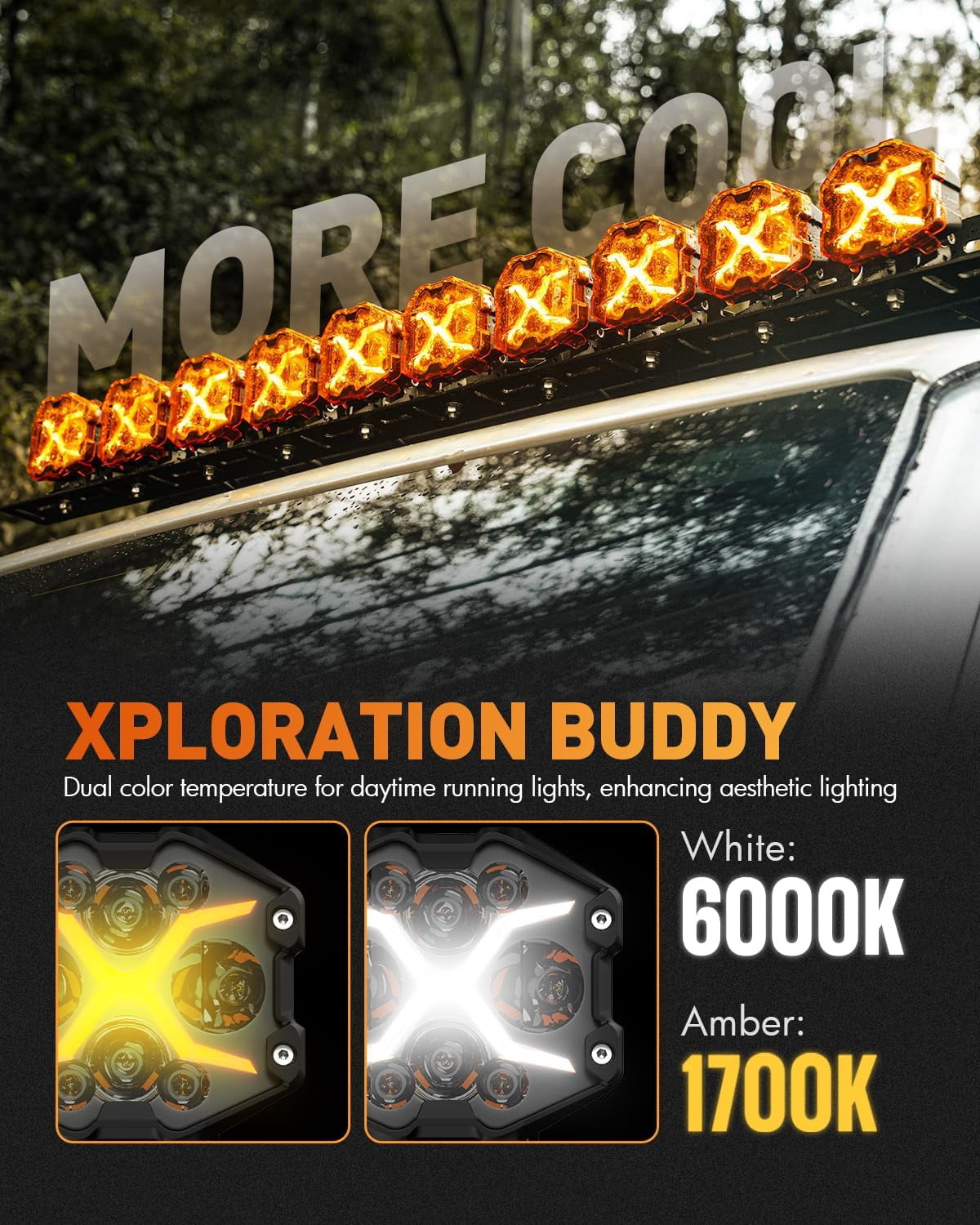 HUICHENG 4 Inch X Series LED Pods with Yellow DRL, Super Bright Drive Beam with Amber Cover, Off-road Fog Lights for Trucks Jeep Ford UTV ATV, 2-Year Warranty, Pair