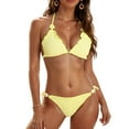 thumbnail image 4 of vigerkar Women's Two Piece Bikini Swimsuit Sexy Ribbed Triangle Top Bathing Suits String Cheeky Bikini Sets (Yellow, L), 4 of 9