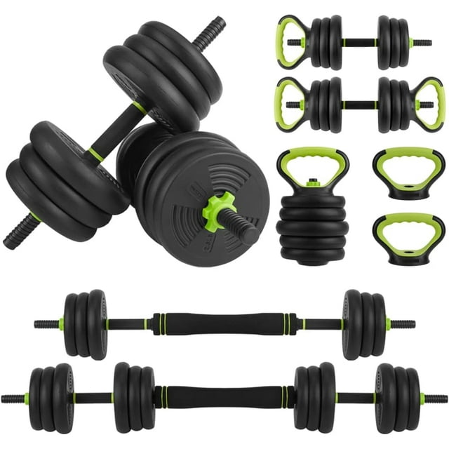 Ourlova Ensemble d'Haltères Réglables 4-en-1, 44 Lb, Se Convertit en Barre, Kettlebell, Pompes, Entraînement à Domicile