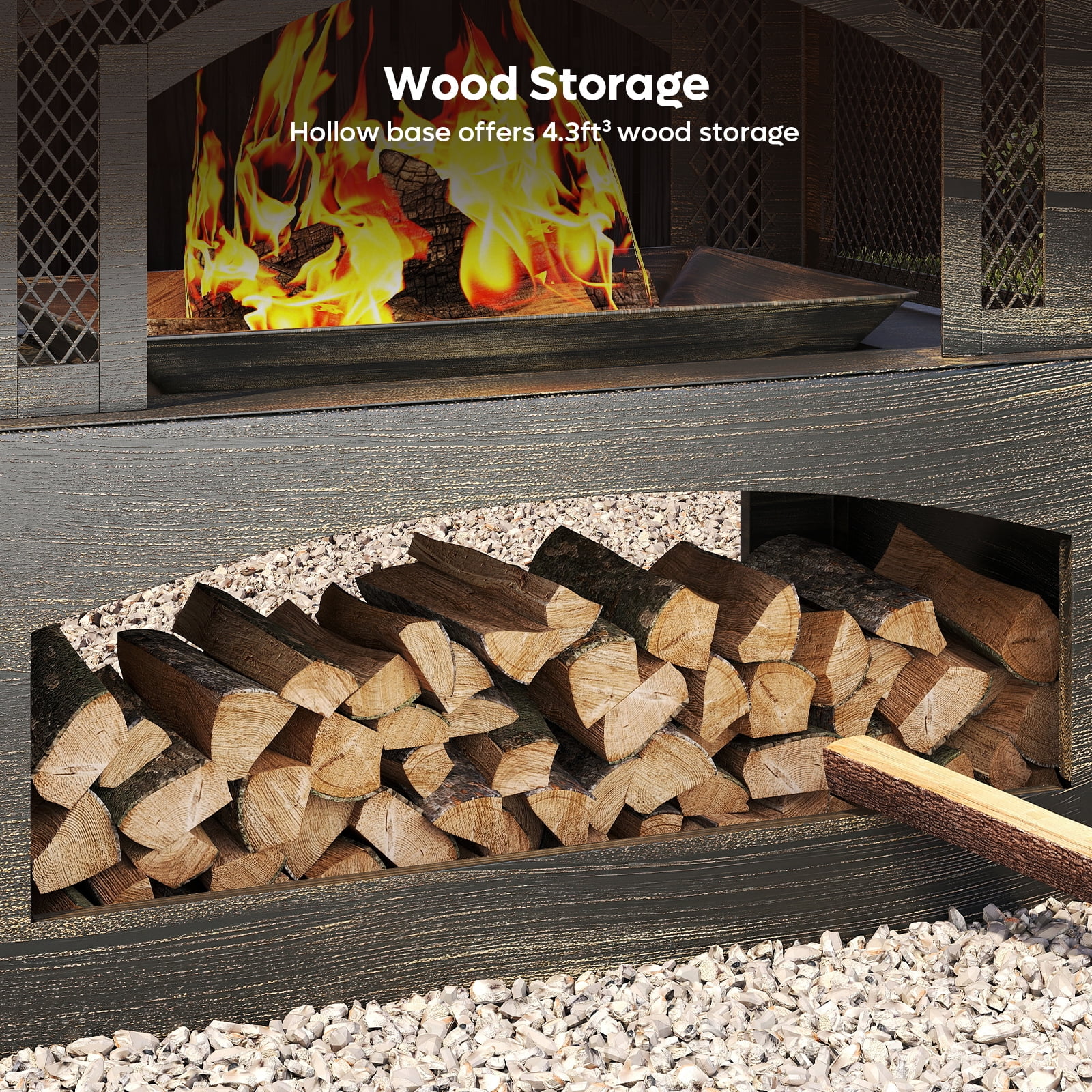 Bestier Fire Pits for Outside Wood Burning, Outdoor Fireplace with Log Storage Rack, Freestanding Chiminea Fireplace with Mesh Screen and Pocker for Backyard Patio Party Camping Picnic, 37"