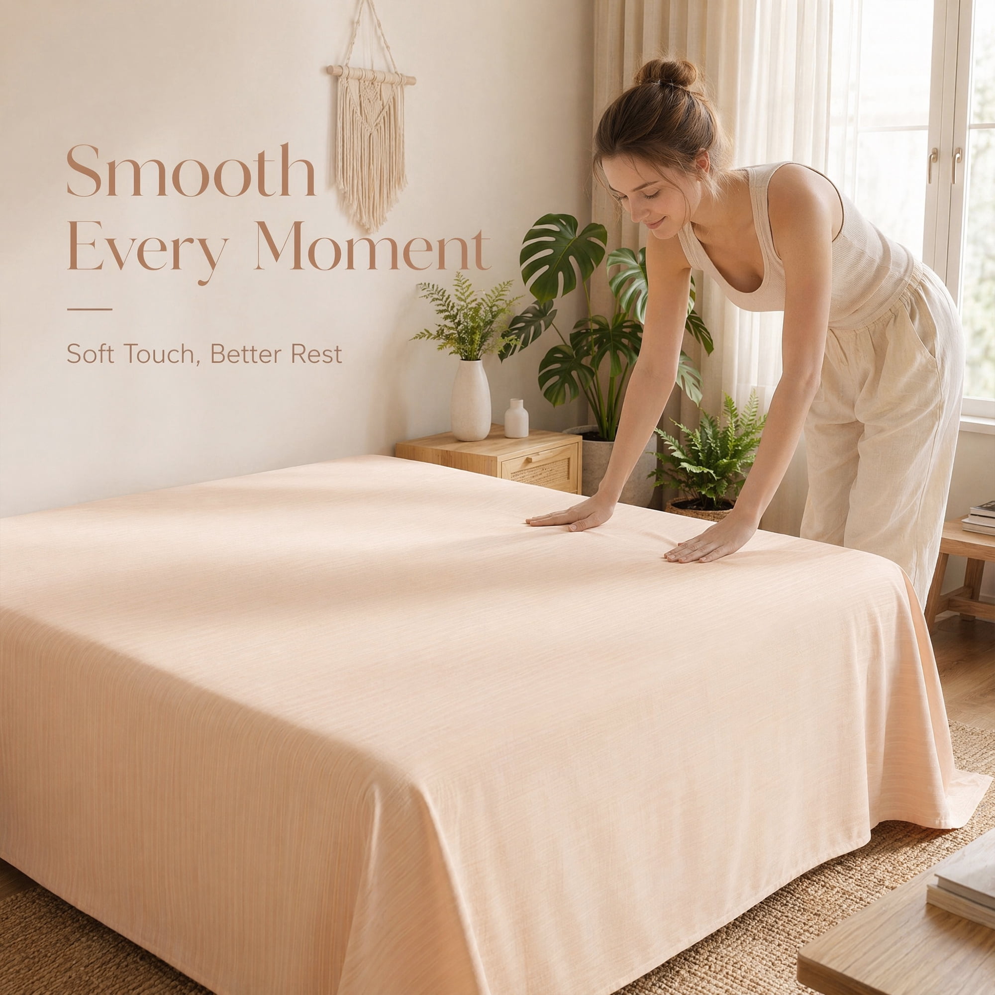 Unique Bargains Double Gauze Bed Sheet Soft Flat Sheet Use Light Pink 91"x96"