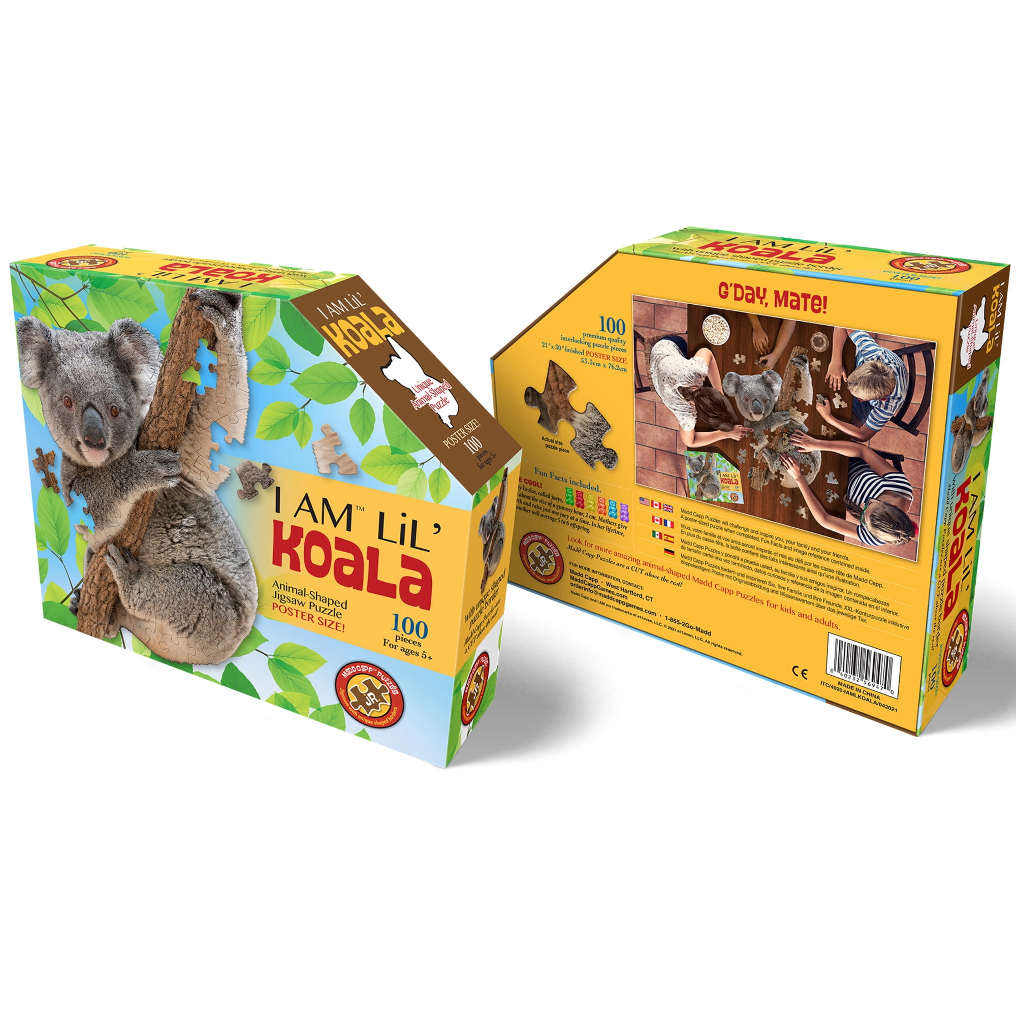 Madd Capp LiL' KOALA 100 Piece Jigsaw Puzzle For Ages 5+ - 4020 - Unique Animal-Shaped Border, Poster Size when completed, Oversized Puzzle Pieces For Easy Handling, Includes Educational Fun Facts